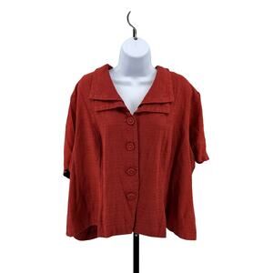 Gimmaron Plus Double Collar Shirt Womens 1X Red/Orange Vintage Button Up Slit SS